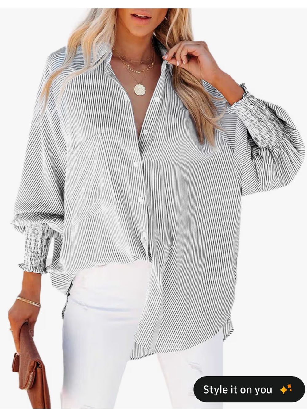 Relaxed Stripe Button-Up Shirt in Black and White Stripes